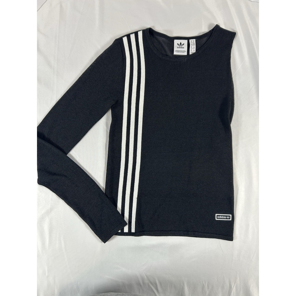 Adidas Originals Women's Black 3 Striped Knit Top Sz XS One LongSleeve Festival